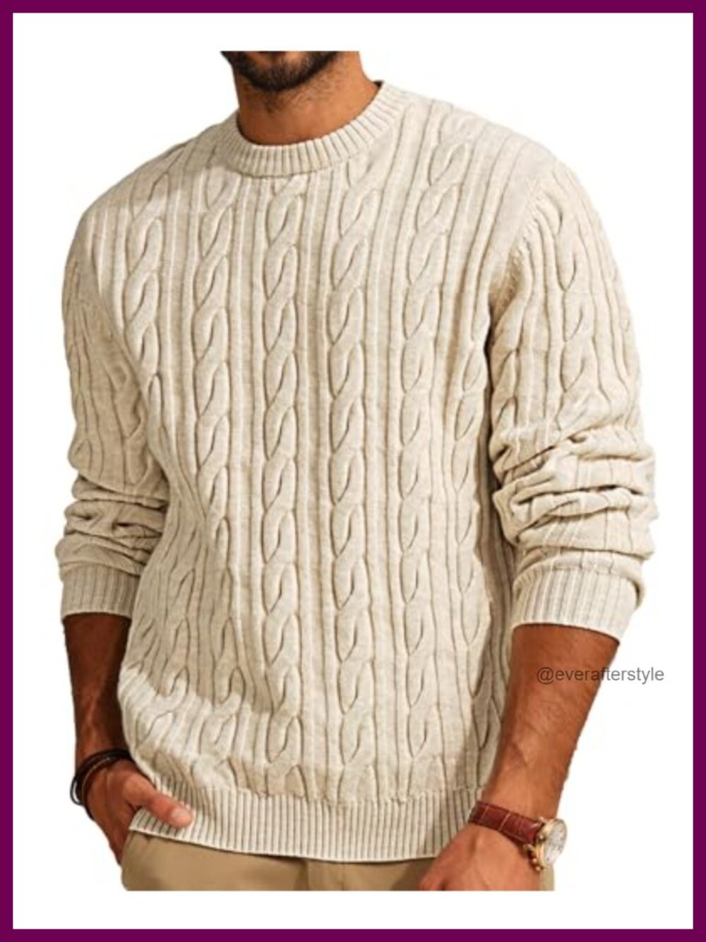Men's Cable Knit Crewneck Pullover Sweater Long Sleeve - New